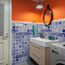 Blue and white porcelain small tiles 100 × 100 retro Chinese style garden stairs floor tiles concave and convex shiny tiles