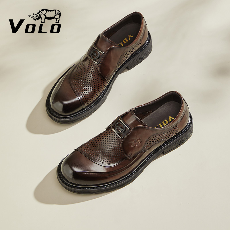 Volo Rhino Men's Leather Shoes, Men's Genuine Leather Casual Shoes, Summer Breathable Hollow Casual Slip-On Cool Men's Shoes