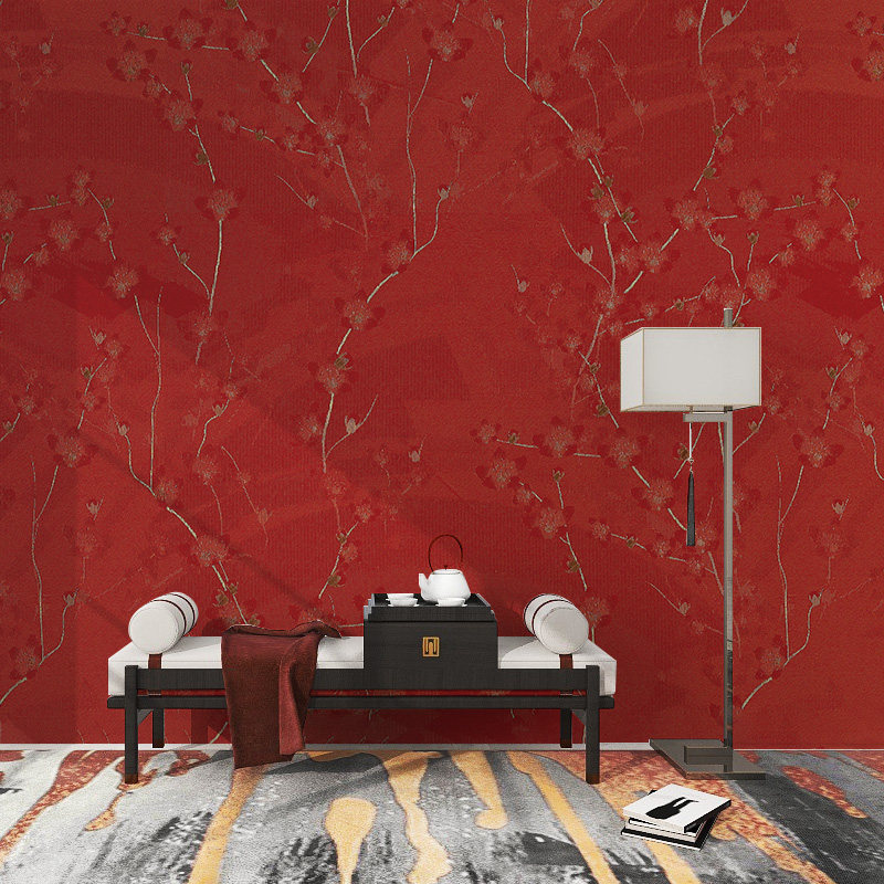 New Chinese style ink painting wall covering high-grade simple non-woven seamless bedroom whole house wall covering living room background wall plum blossom