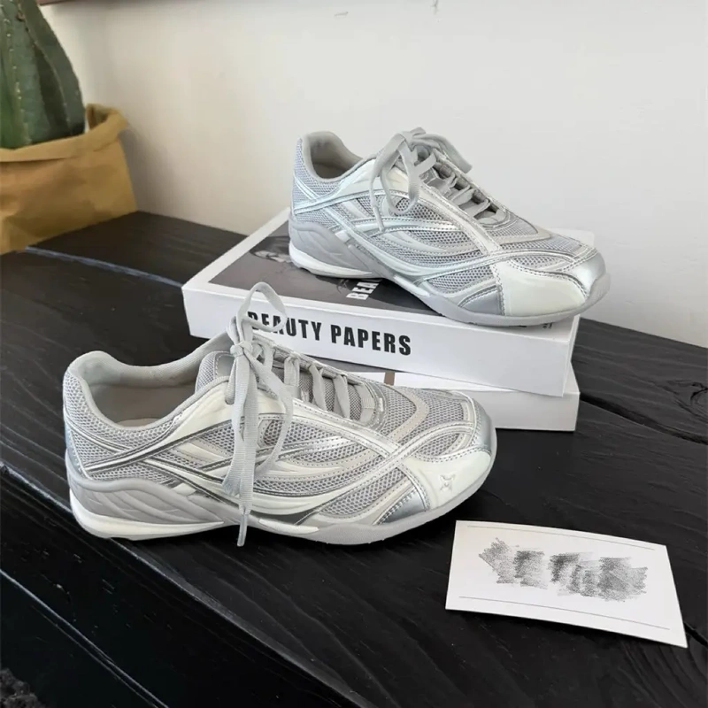 Retro Silver Thick-Soled German Training Shoes for Women, 2026 Spring New Style, Casual Versatile Sports Shoes, Running Shoes
