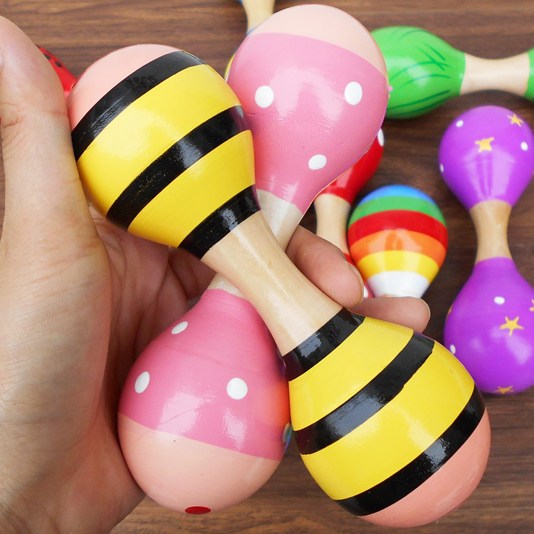 Early teaching teaching aids kindergarten students children's puzzle toys Orff rattle colored small double heads towards sandhammer