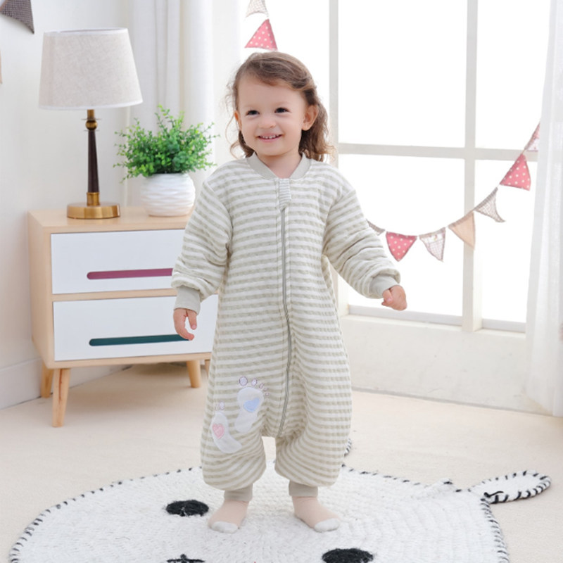 Baby One-piece Clothes Pajamas Baby Spring Autumn Season Pure Cotton Warm Thin Clip Cotton Boy Air Conditioning Suit Girl Divided Leg Sleeping Bag