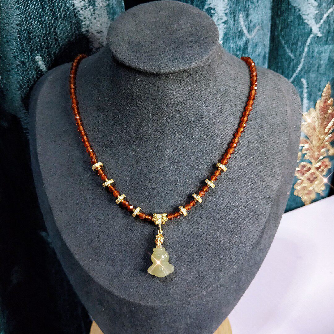 Design service orange pomegranate and field jade small angel necklace custom with certificate shipping straight-podcast room to see physical friends