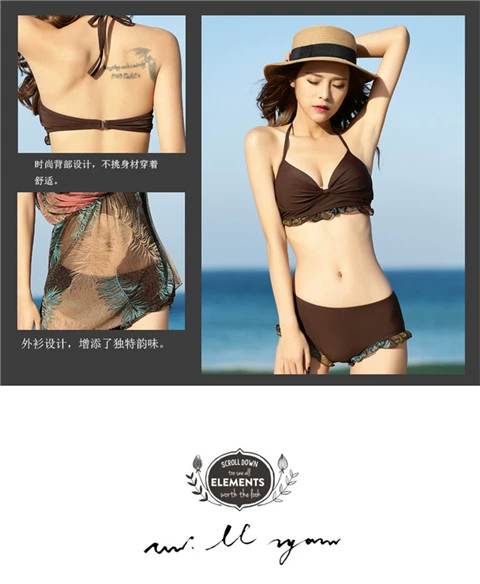 Treo cổ bikini bikini bằng gỗ đi biển đi biển nữ kỳ nghỉ bên bờ biển với áo tắm phối cảnh gợi cảm - Bikinis thoi trang ao tam