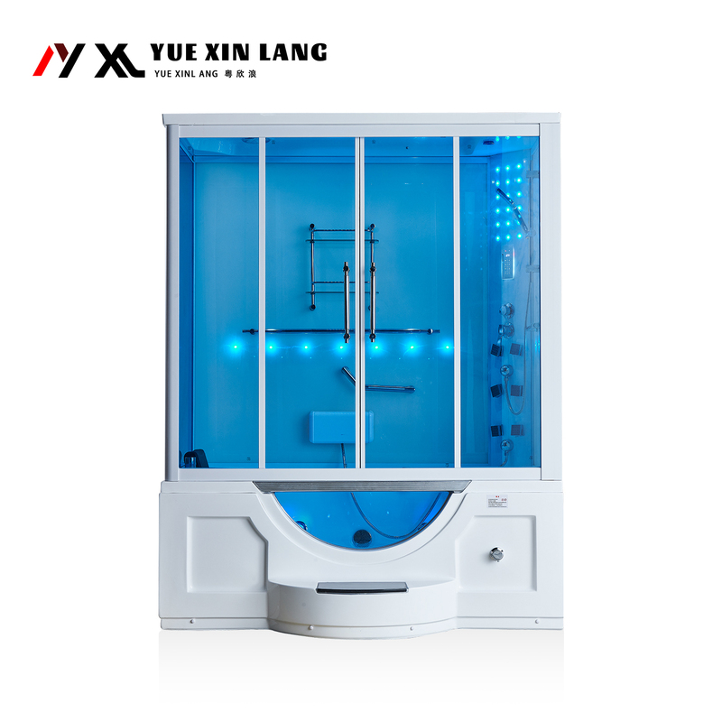 1.7/ 1.8m All-In-One Bathroom with Single-Person Steam Sauna, Shower Room, Bathtub, Dual-Use Surf Massage Bath