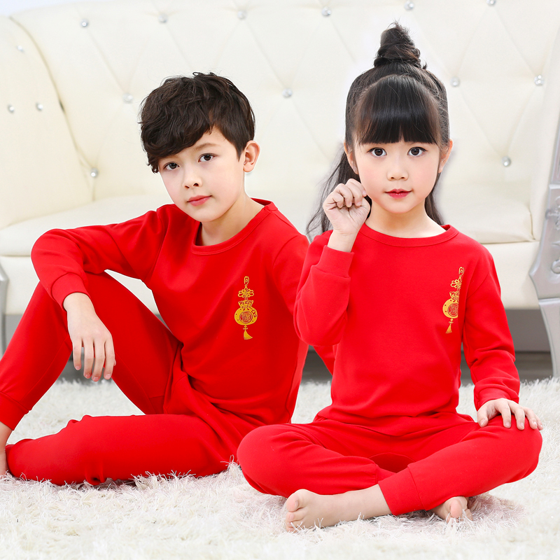 This year of life big red pure cotton children's autumn clothes autumn pants boy bottoming underwear set Boy and girl cotton 12 years old