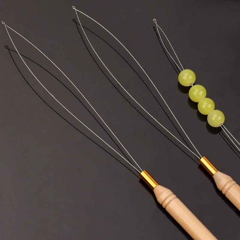 Wooden Handle Handmade DIY Crochet Hair Extender Beaded Sole Knitwear Wig Crochet Threader