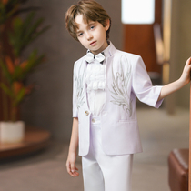 New style boys stand collar new national style suit national fashion performance dress dress white embroidery catwalk recitation hosting suit