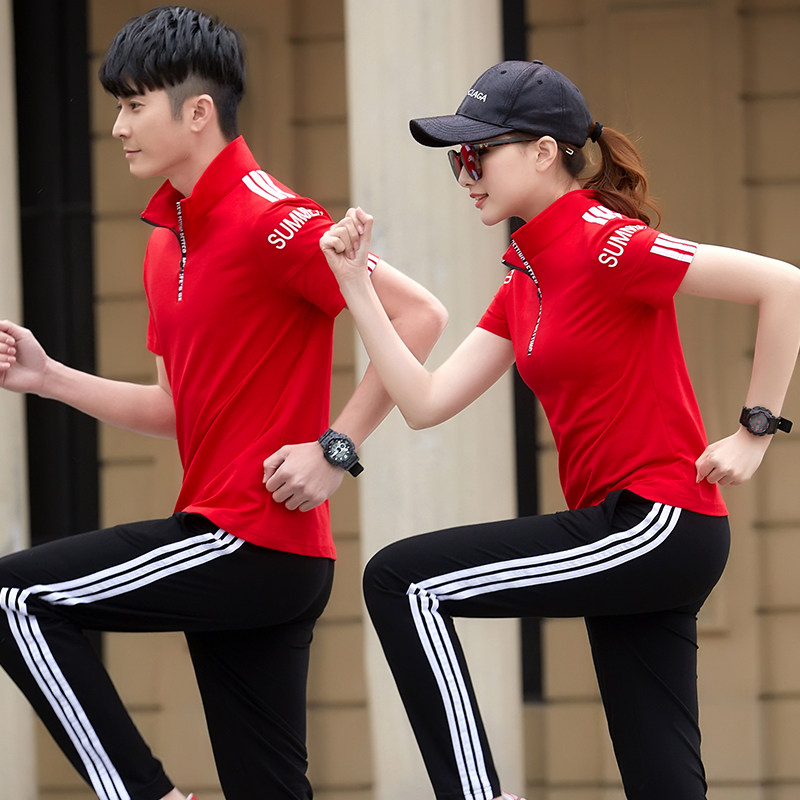 Jordano short-sleeved couple sports suit summer new 361 men's and women's square dance group running casual clothes thin