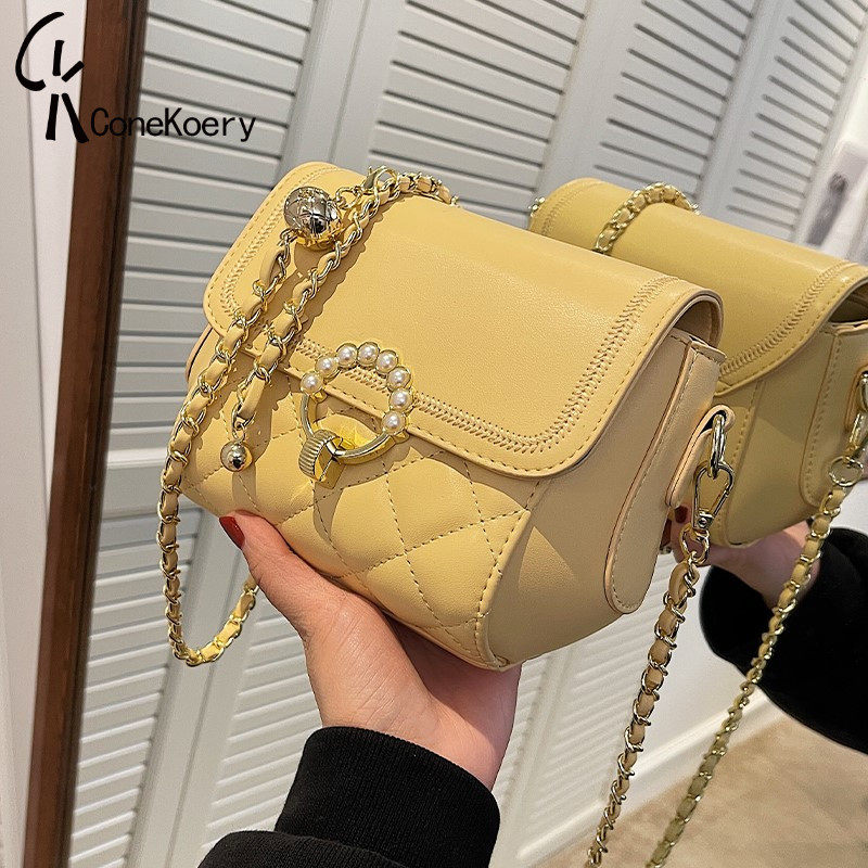 France Cone Koery genuine leather rhombus bag woman 2022 new exploits Jane about small square bag Single shoulder inclined satchel bag