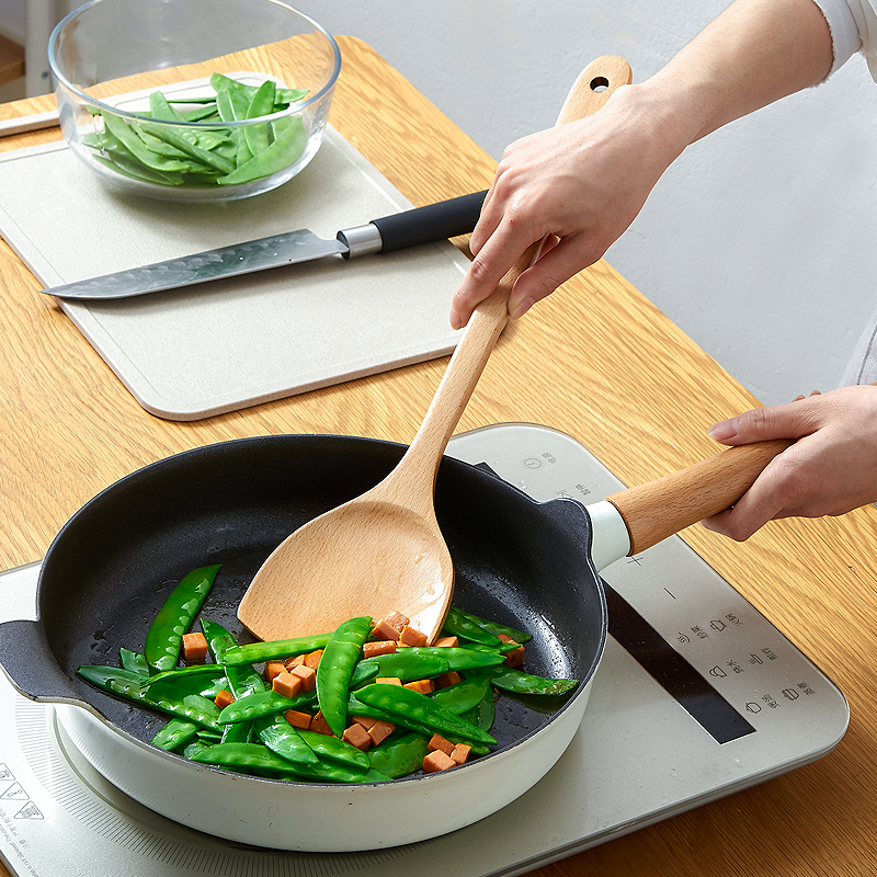 Home Beech Wood Shovels No Stick Pan Special Stir-fry Shovel Wood Kitchenware High Temperature Resistant Wood Pan Shovel Wooden Spoon Soup Spoon
