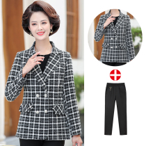 Mothers autumn and winter dress plaid woolen short coat womens fashion 2021 new mother-in-law suit jacket suit suit