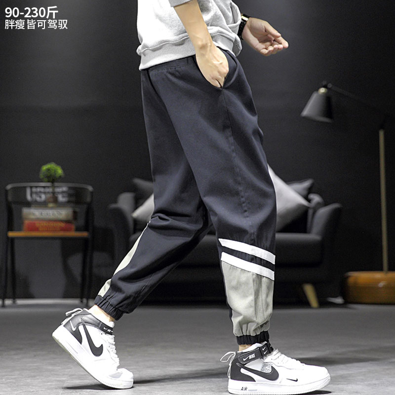 Patchwork casual pants for men summer plus fat plus size loose sports leg pants popular logo trend all-match pants Japanese series