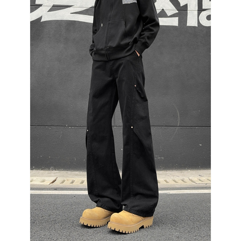 Paratrooper Pleated Jeans for Men, Spring and Autumn, American Retro Trendy Brand, Cool and Loose, Large Size Straight-Leg Work Pants