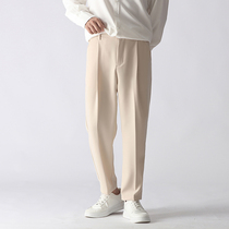 Apricot suit pants mens spring and summer new nine-point pants loose straight wide-leg casual pants drape trousers trend