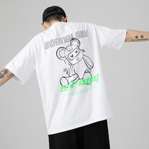 Summer ins luminous tide brand T-shirt boys loose Japanese pure cotton five-point couple short-sleeved trend half-sleeved T-shirt