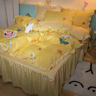 Bed skirt four-piece set Simmons bed cover dust-proof protective cover Pure cotton full cotton edge bed single bed cushion bed cover non-slip