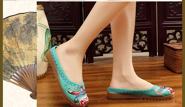 Mùa hè 2018 mới Bắc Kinh cũ thêu vải dép quốc gia dày lên gân bò dưới đáy nhà phụ nữ dép baotou giày sandal nữ đế cao