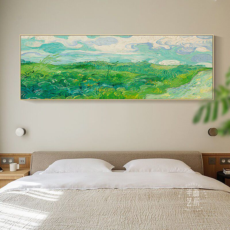 Van Gogh Oil Painting Wheat Field Wood Style Bedside Hanging Painting Bedroom Decorative Painting Banner Living Room Sofa Background Wall Painting Famous Painting