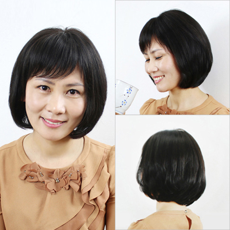 Wig woman middle-aged and elderly mother real hair Popo head with long straight hair light and thin section of twill sea fix face chemo wig sleeve