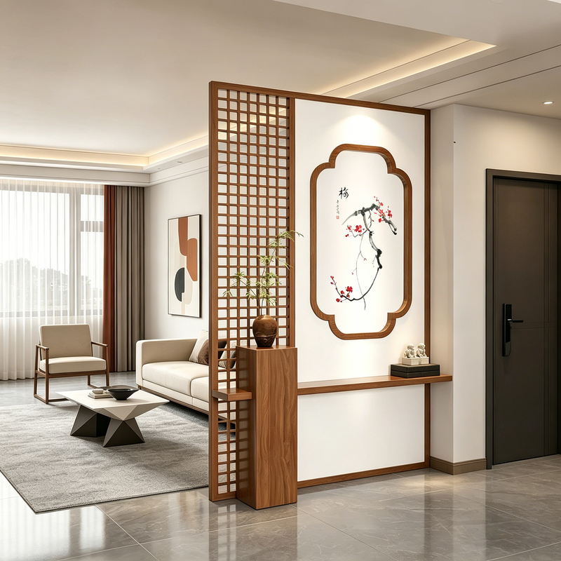 Song Dynasty Aesthetic Solid Wood Screen Partition for Entryway, Song-Style New Chinese Style Facing the Door, Living Room, Tea Room, Grille Wall