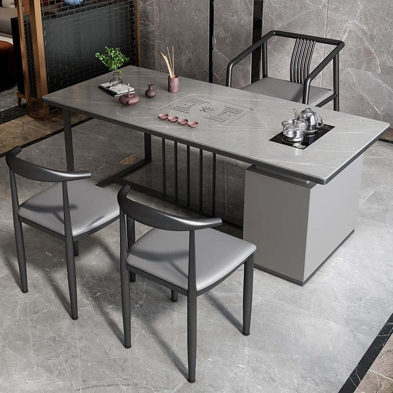 Light luxury rock board tea table and chair combination Simple modern household Kung Fu tea table Office tea table Tea set one