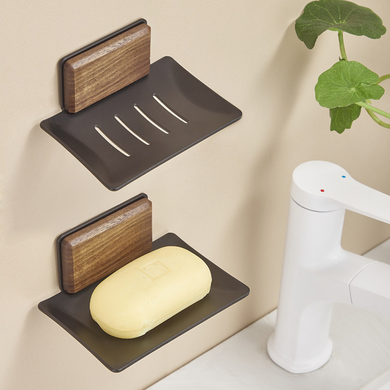 Bathroom soap case wall-mounted creative drain log wind free of perforated washroom Soap Dish Toilet Shelf-Taobao