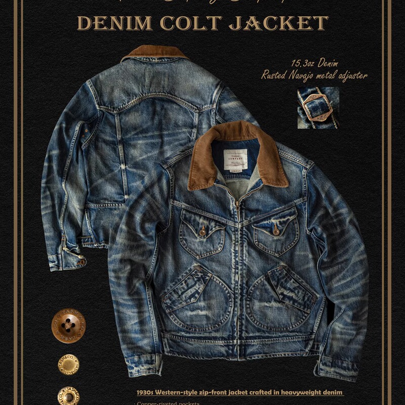 Tash Co. Tian Shi Men Mendoza Denim Colt Heavy Washed Denim Jacket American Retro Short Workwear Jacket Tash Co. Tian Shi Men Mendoza Denim Colt Heavy Washed Denim Jacket American Retro Short Workwear Jacket