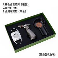 Металлическая черная зажигалка, пепельница