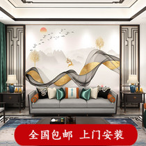 TV background wall wallpaper living room 20d three-dimensional mural New Chinese wallpaper 10d wall stickers 8d film and television decorative stickers