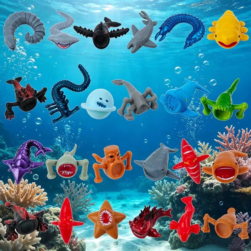 Complete Set of Deep Sea Trek Action Figures, Mayan Leviathan, Giant Whale, and Sea Eater Model Toys Complete Set of Deep Sea Trek Action Figures, Mayan Leviathan, Giant Whale, and Sea Eater Model Toys