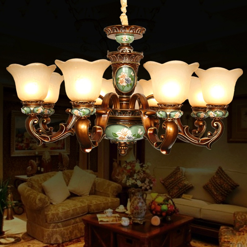 American-Style Chandelier, Retro Living Room Lamp, European-Style Dining Room Chandelier, Bedroom Study Lamp, Tibetan-Style Hotel Villa European and American Lighting Fixtures