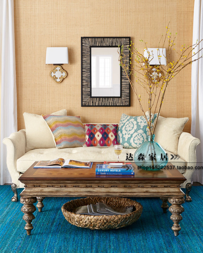 Export original single American retro coffee table French solid wood carved tea table European villa club coffee table Coffee table