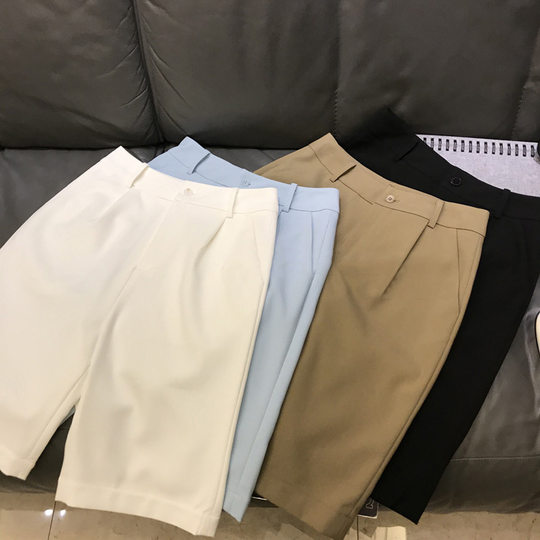 欧货百慕大短裤夏季女五分裤休闲直筒裤高腰西装裤薄款阔腿中裤子