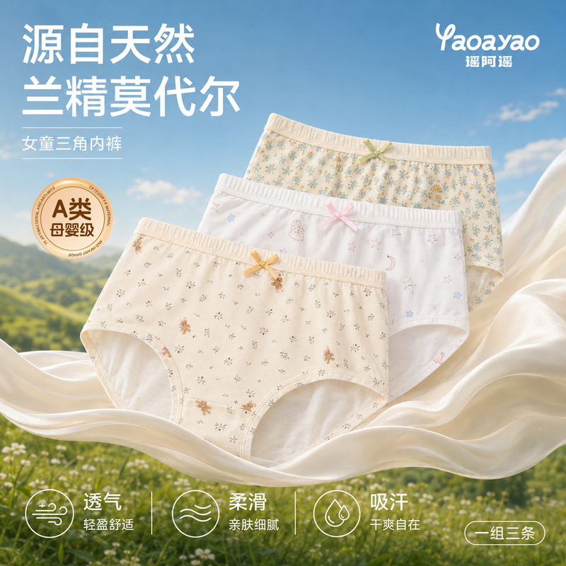 Yaoaoyao Girls' Modal Briefs, Class A, Baby-Friendly, Floral Bow, Breathable Safety Pants Nk6040