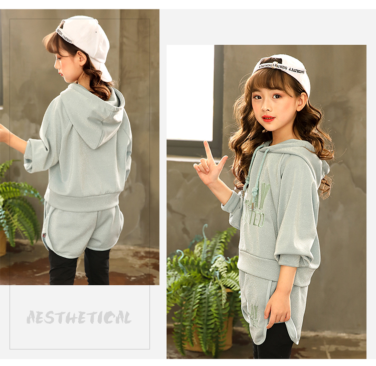 [Giải phóng mặt bằng] Cô gái mùa thu Set Baby Thời trang Hàn Quốc Big Children Thể thao hợp thời trang Ocean Ocean quần áo trẻ em hàn quốc