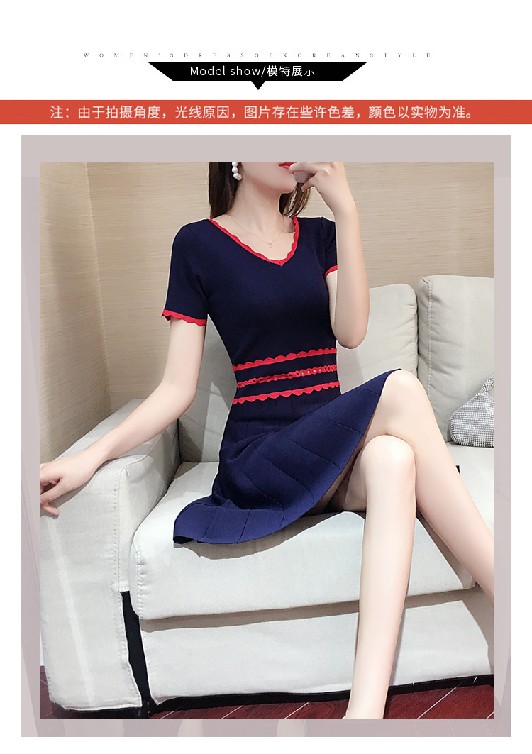 Mùa hè 2019 mới của phụ nữ đầm nhỏ nước hoa màu hit ngắn tay áo dài phần cao eo băng lụa Một chiếc váy chữ - A-Line Váy đầm voan xòe