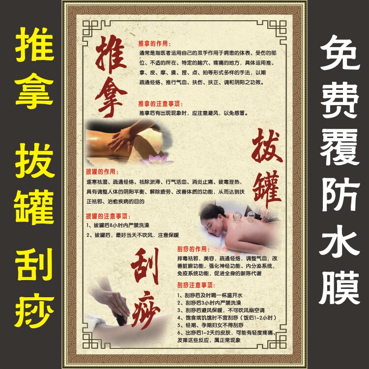 Health Hall Pushup Cupping Cupping Scraping Massage Series Wall Chart Pushback Function Role of Traditional Chinese Medicine Special Physiotherapy Poster