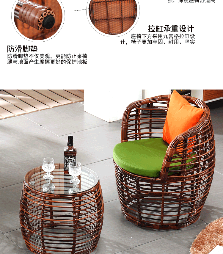 Ban công mây bàn ghế ngoài trời giải trí ghế wicker đồ nội thất Châu Âu vườn bảng và ghế không thấm nước kem chống nắng ngoài trời ba mảnh