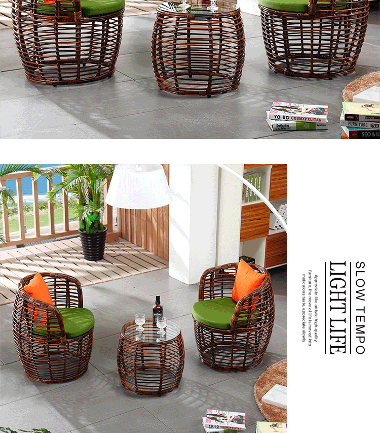 Ban công mây bàn ghế ngoài trời giải trí ghế wicker đồ nội thất Châu Âu vườn bảng và ghế không thấm nước kem chống nắng ngoài trời ba mảnh