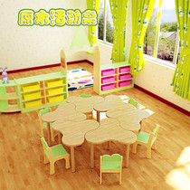 Kindergarten solid wood desks and chairs Art room training course Fan-shaped pool table Curved table Color modeling chair Painting table