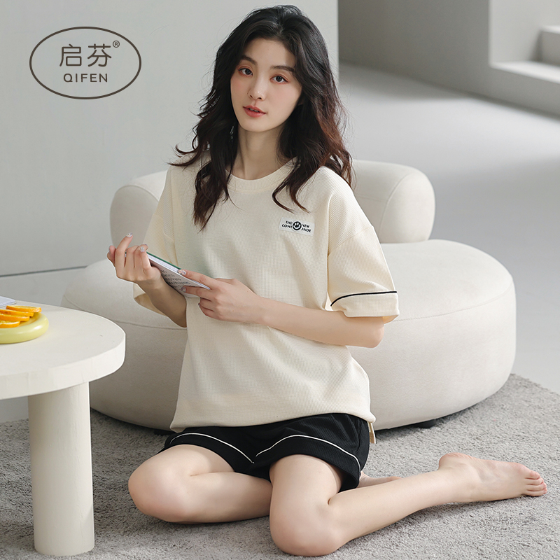 2022 New Sleepwear Women's Summer Short Sleeve Shorts Pure Cotton Two Sets Slim Summer Home Suits Summer Kits 
