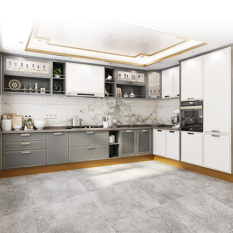 Oupai overall whole cabinet?Custom-made new Chinese Lanfu prepaid gold kitchen decoration open quartz stone countertop