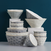 Light Extravagant Home Soup Bowl Noodle Bowl Creative Ceramic Salad Bowl Mesh Red Pull Noodles Bowl Single Bucket Hat Bowl High Face Value Cutlery