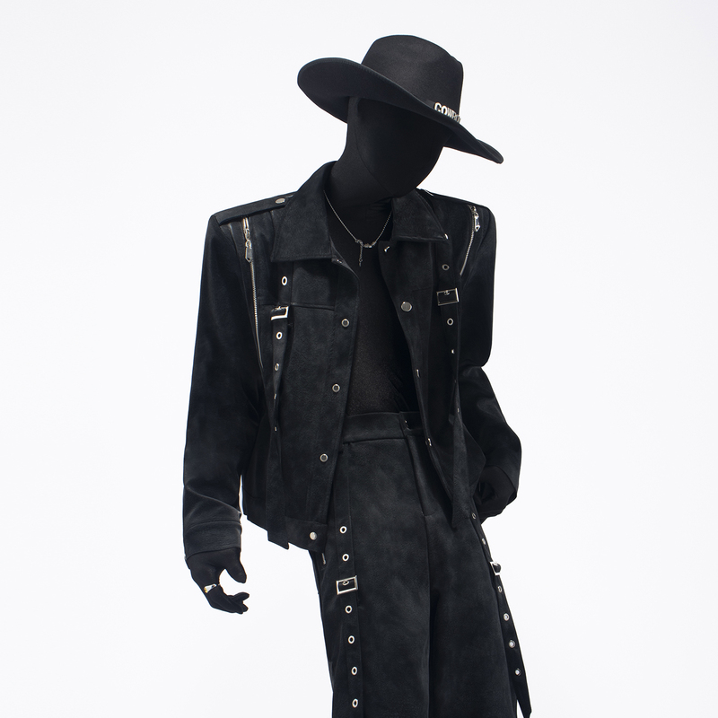Black Clothes New Style Personalized Black Metal Decoration Punk Style Suit Pu Black Leather Casual Pants Trendy