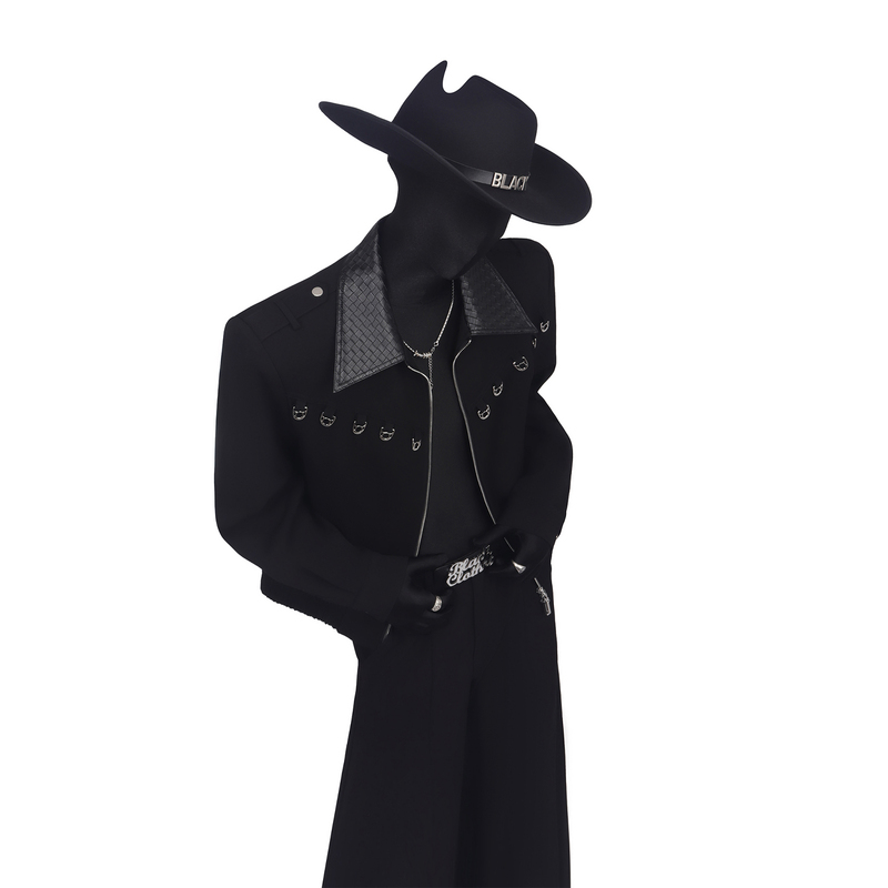 Blackclothes Dark Deconstructed Lapel Jacket for Men with Metal Embellishments, Unique Zipper Design, Versatile Trendy Coat