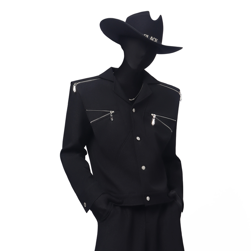 Blackclothes New Niche Heavy-Duty Zipper Design Short Black Jacket Casual Versatile Straight-Leg Pants for Men and Women