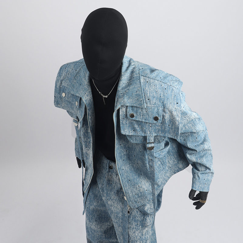 Black Clothes High-End Design Shawl Studded Denim Jacket Set for Men, Cool and Stylish for Street Casual Wear