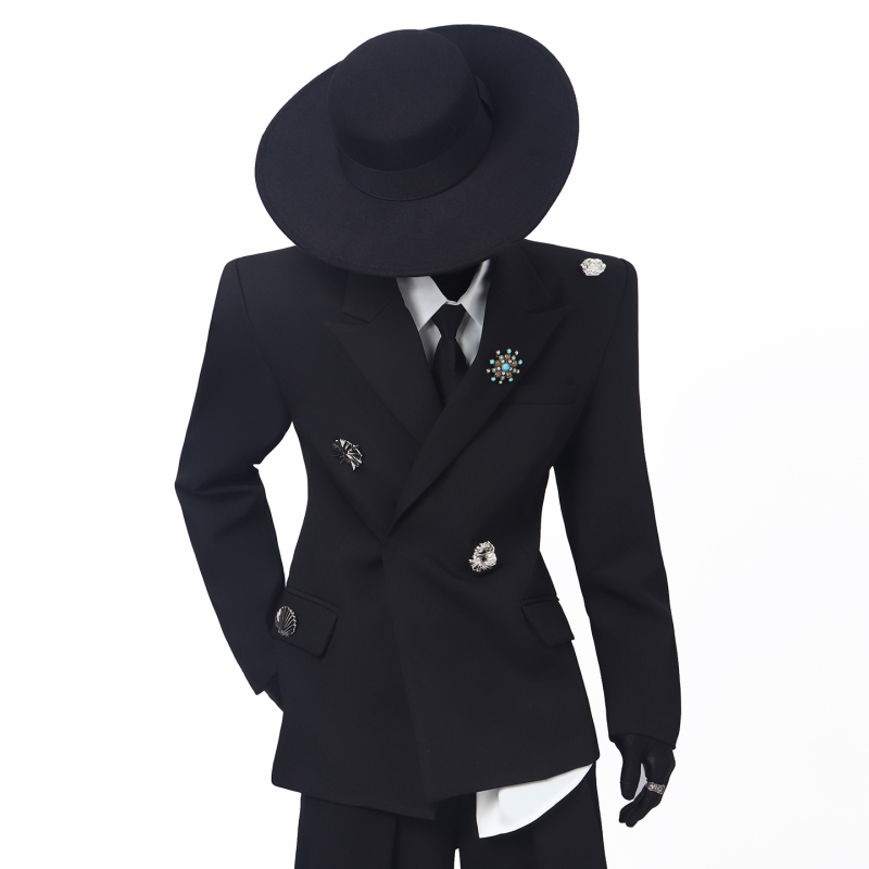 Blackclothes New Product: Stylish Blazer with a Unique Shoulder Design, Masculine and Loose-Fitting, Versatile Suit with Trendy Casual Pants