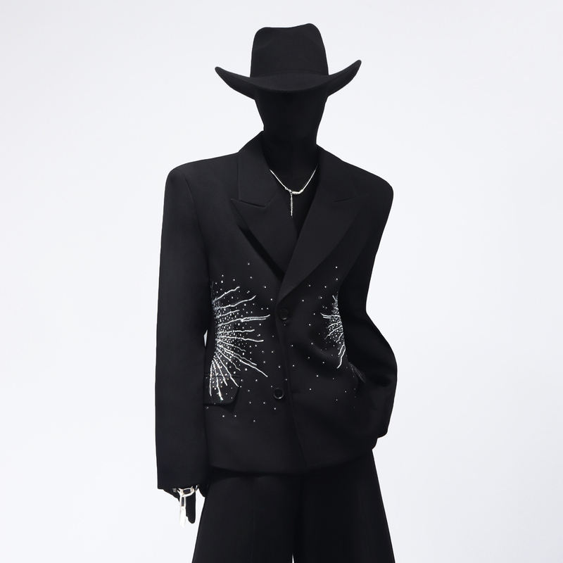 Black Clothes with a High-End Feel, Rhinestone-Embellished Blazer for Men, Loose, Casual, Versatile, Trendy Fashion Suit Black Clothes with a High-End Feel, Rhinestone-Embellished Blazer for Men, Loose, Casual, Versatile, Trendy Fashion Suit